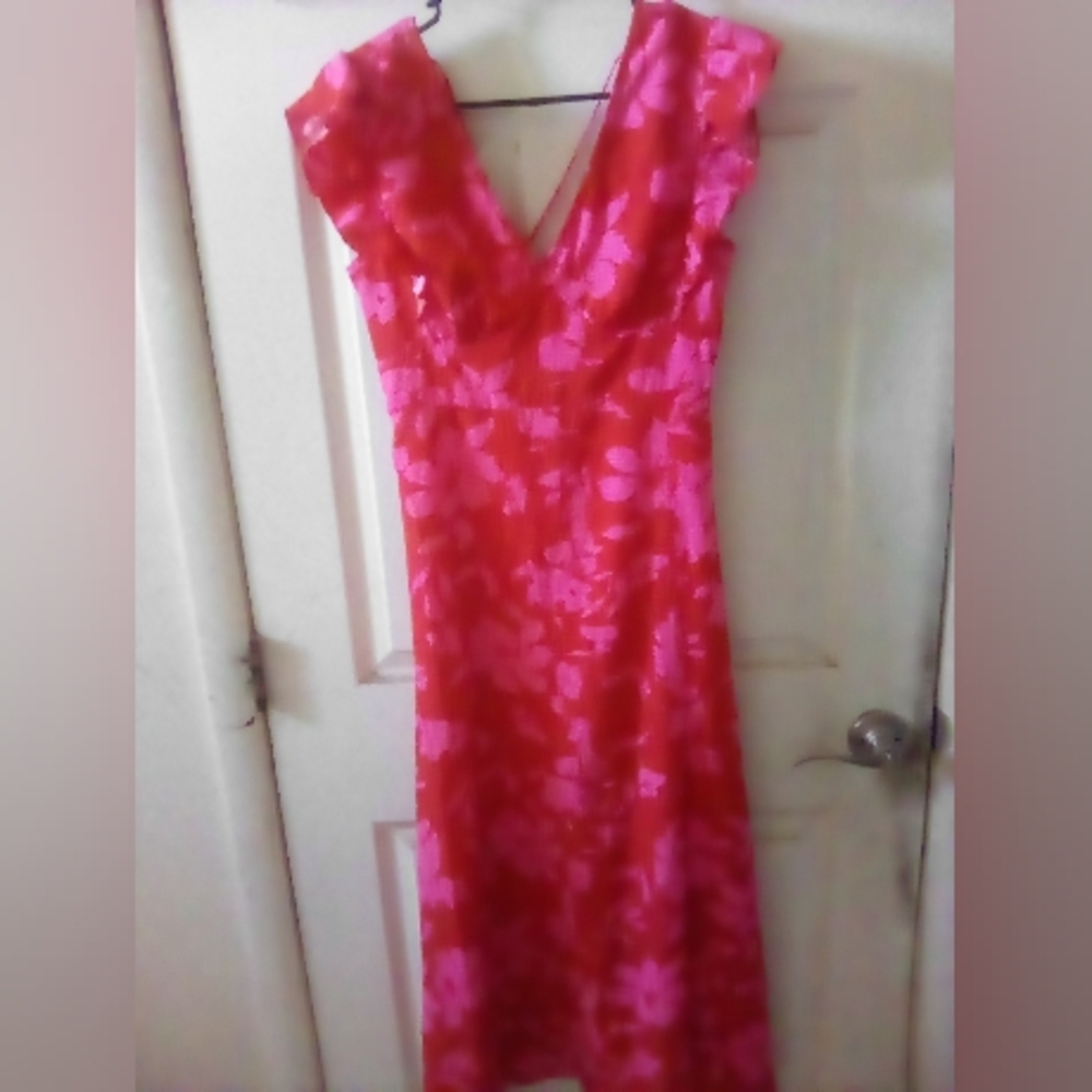 Elegant Pink and Red Floral Dress